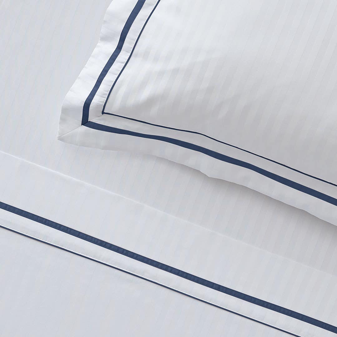 Cambridge 800 TC Egyptian Cotton Sheets - White Navy