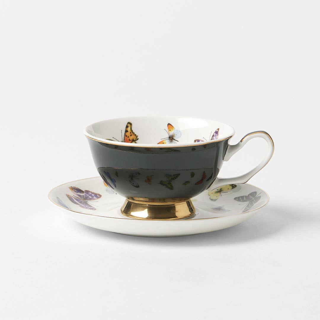 Miss Butterflies Teacup And Saucer - Black