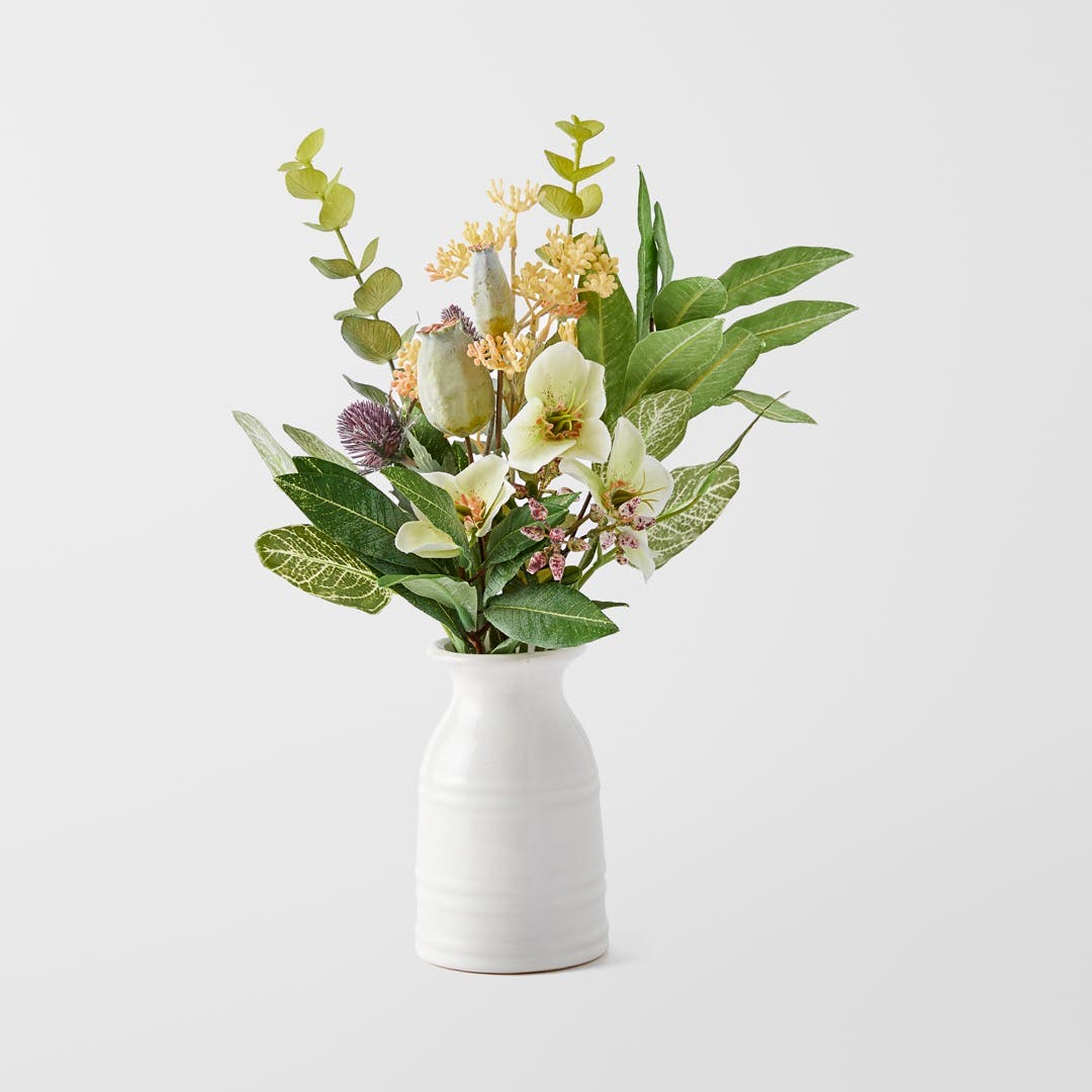 Floral And Native Arrangement In Ceramic Vase