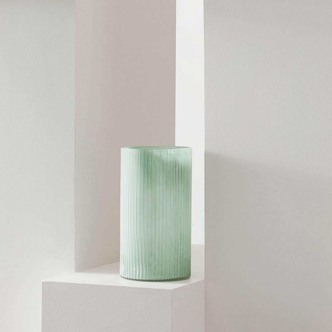 Harley Glass Ribbed Vase Large - Seafoam