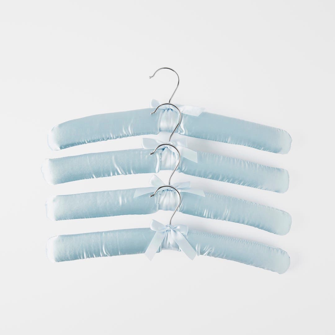 Satin Coat Hangers Set Of 4 - Light Blue