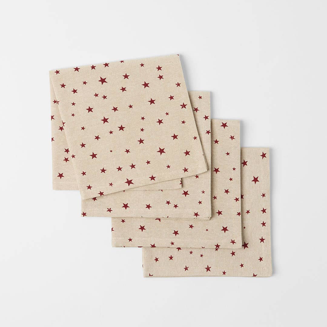 Christmas Printed Star Napkin Set Of 4