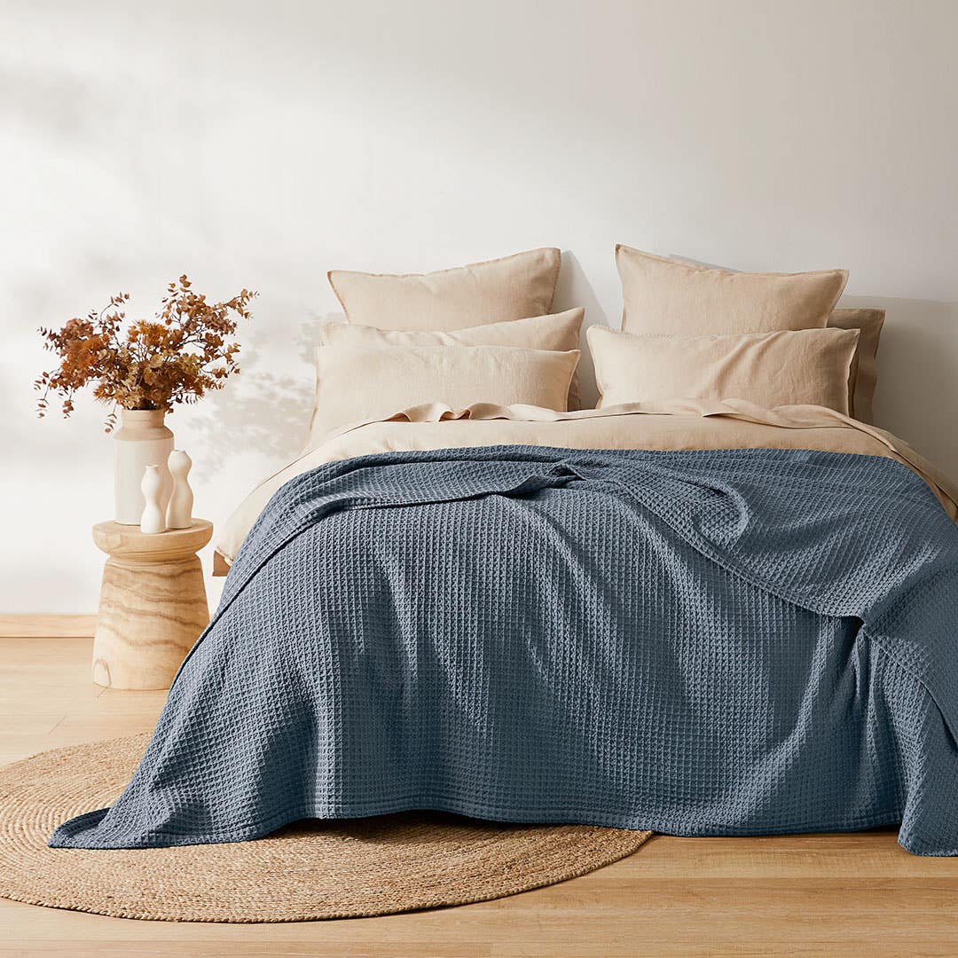 Sebastian Waffle Blanket - Slate Blue