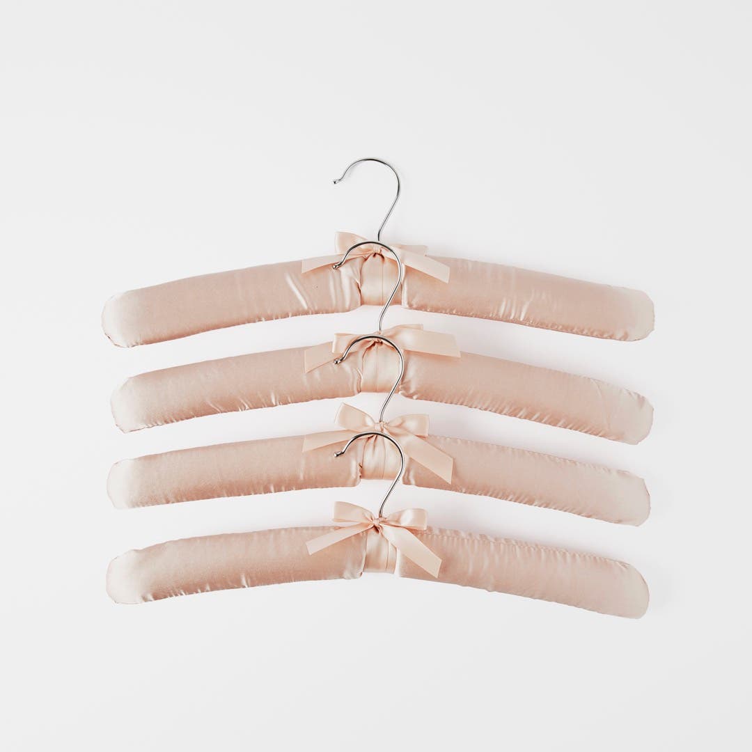 Satin Coat Hangers Set Of 4 - Dusty Pink