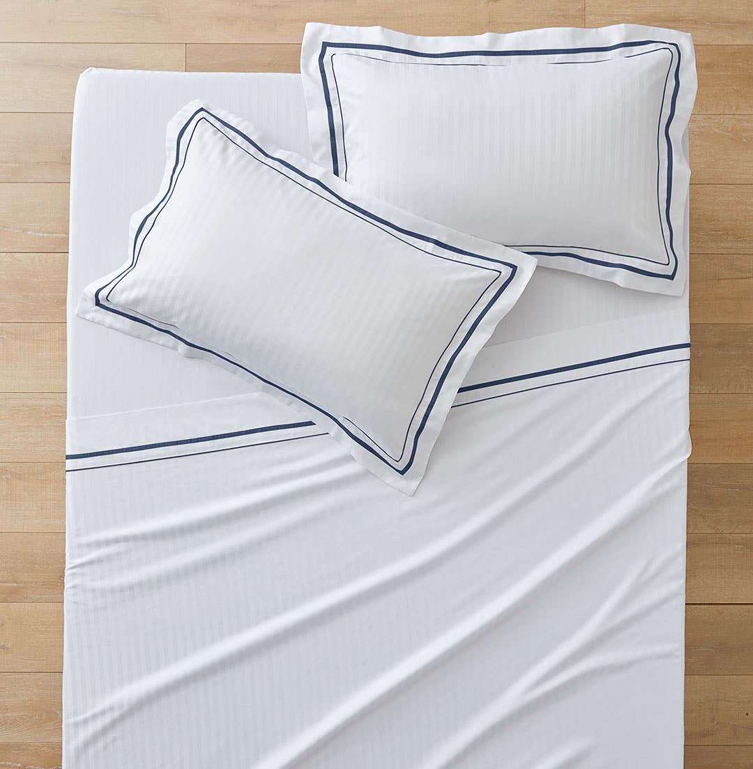 Cambridge 800 TC Egyptian Cotton Sheets - White Navy