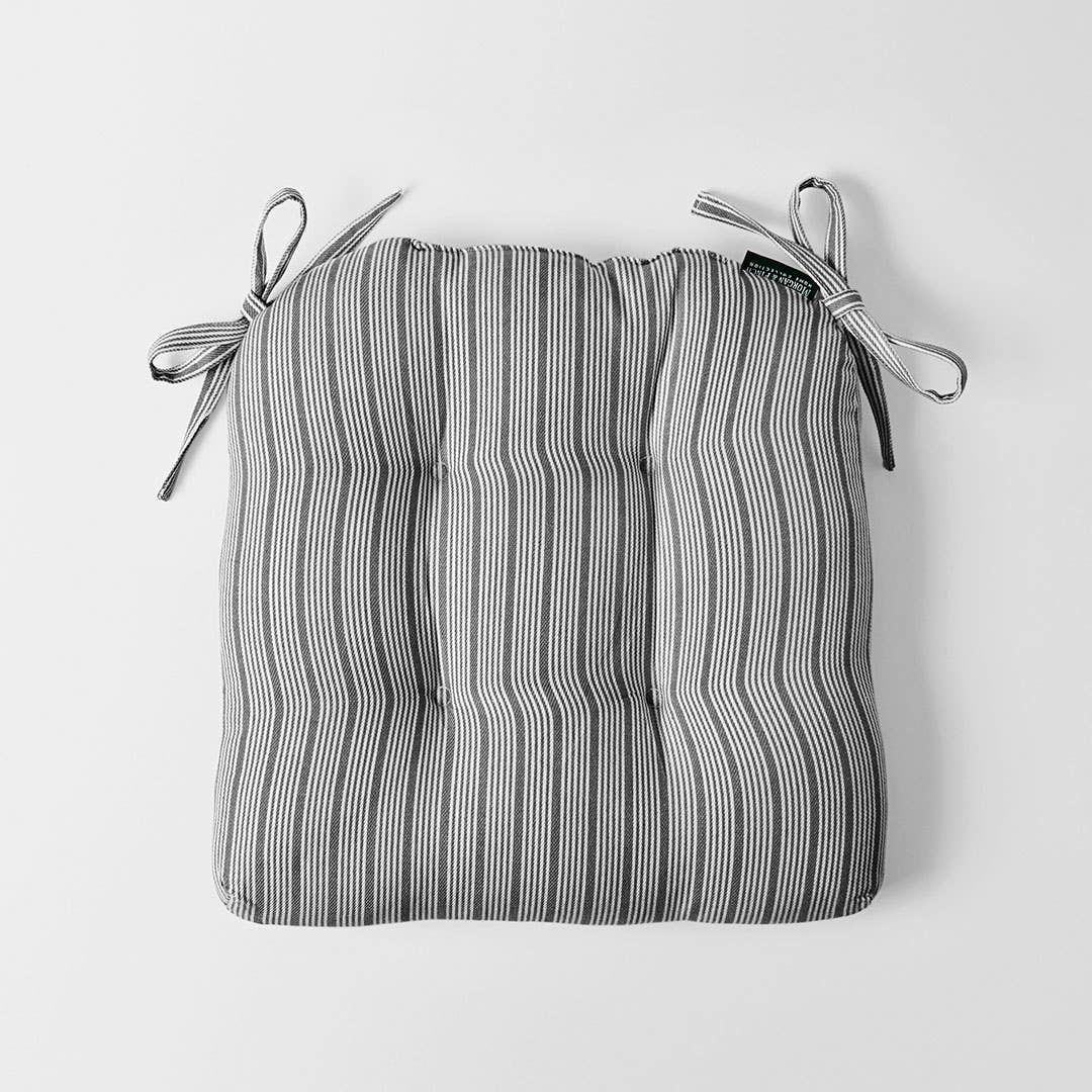 St Tropez Stripe Chair Pad - Charcoal/White